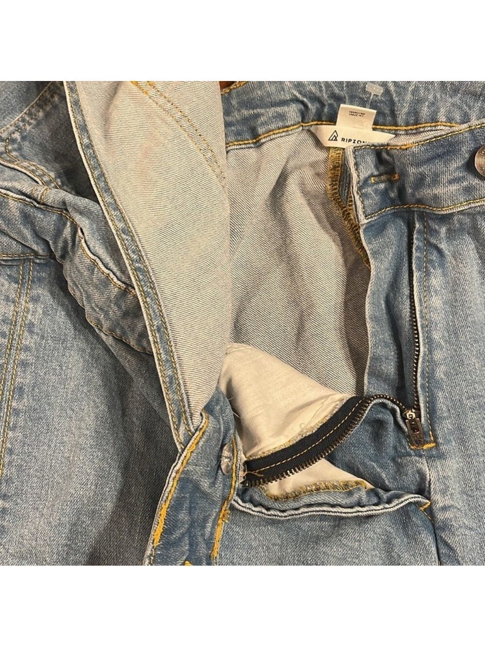 Vintage Ripzone Light Wash Denim Overall Dress Pinafore Mini Size - Picture 4 of 5